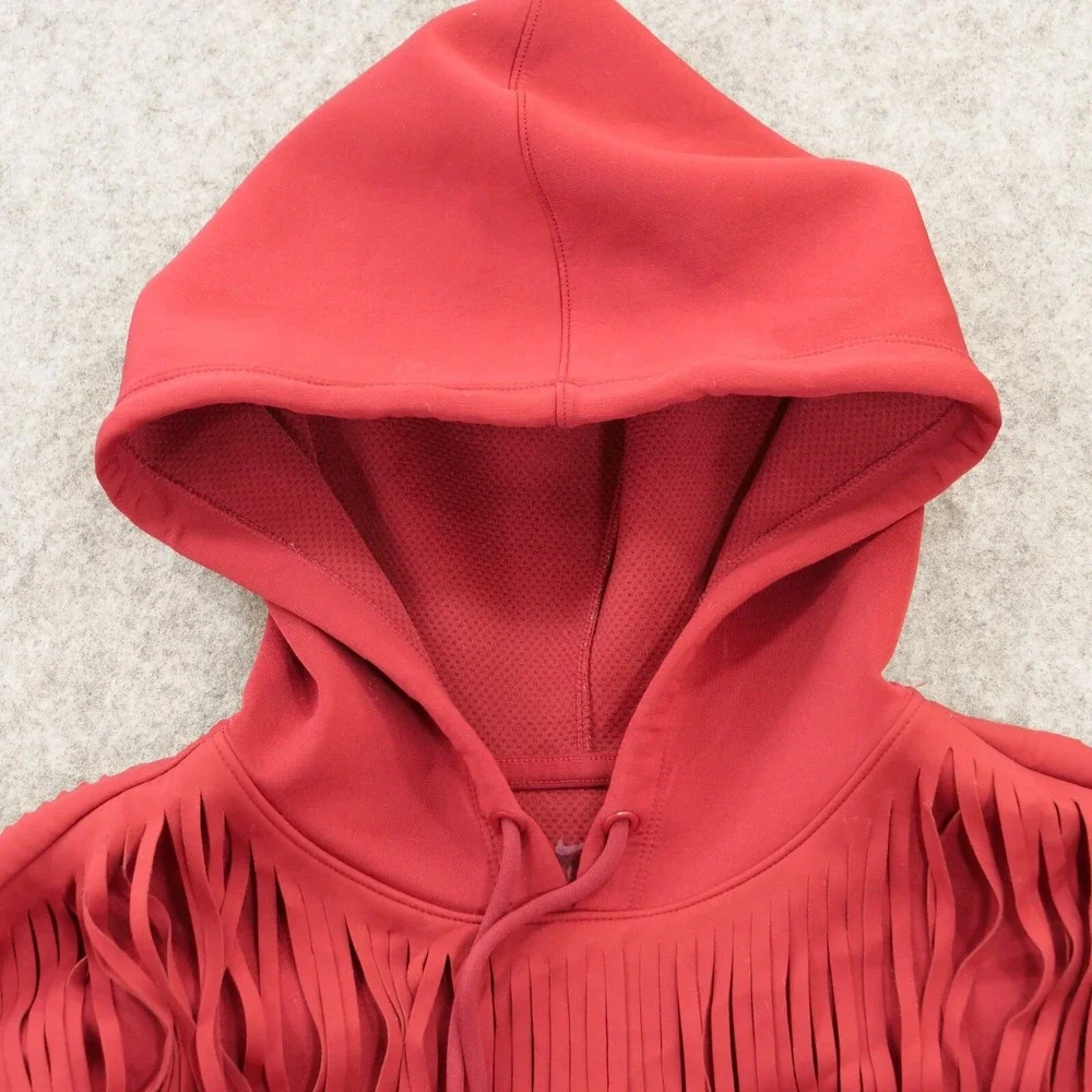 Nike Hoodie Sweatshirt Womens Extra Small Red Fringe Training Pullover Drawstrin